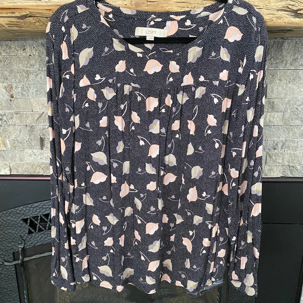 Loft Blue/Grey Blouse Size Medium